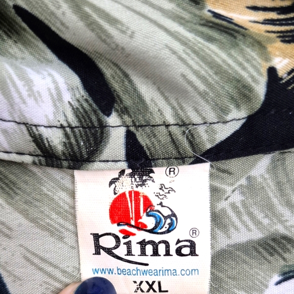 Rima Black Multi Short Sleeve Button-Up Hawaiian Shirt Palm Party Spring Summer - Picture 3 of 5